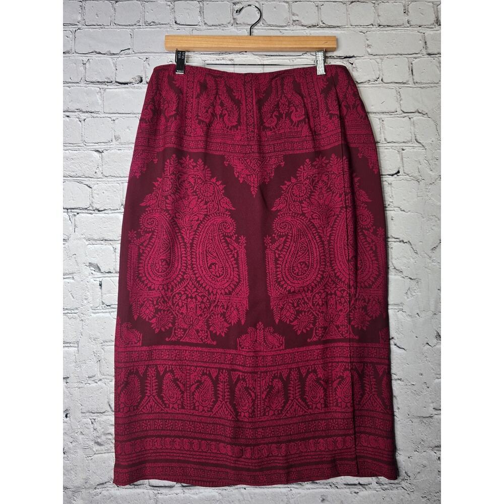 Talbots Vintage 100% Silk Shell Paisley Bordeaux Deadstock Midi‎ Skirt New 14P